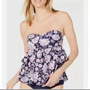 New with tags Island Escape Womens Santa Barbara Tiered Tankini Top in navy blue